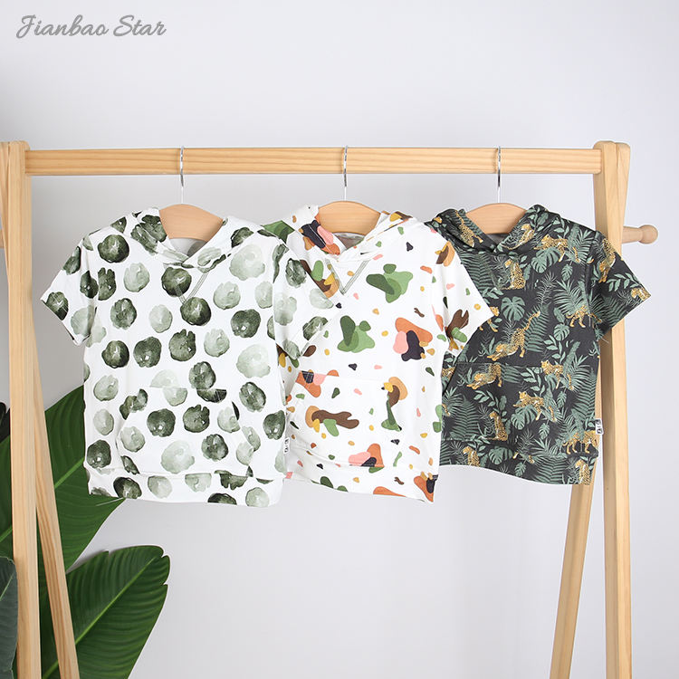 New Plant Printing Kinder-T-Shirt, individuelles Design, hochwertige Babykleidung, Unisex-Kurzarm-Kapuzenpullover für Babys
