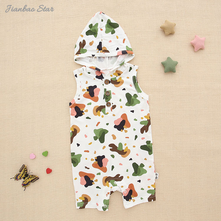 Bambus-Spandex-Strickpullover im neuen Stil, ärmellos, mit Kapuze, Tank-Baby-Strampler für Jungen und Mädchen, Sommer-Baby-Overall