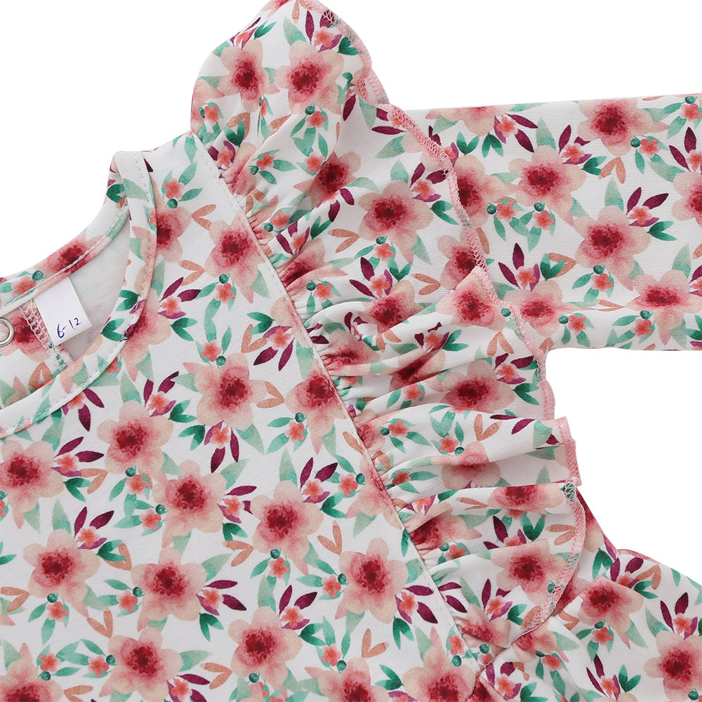 Das neueste einfarbige, langärmlige Baby-Mädchenkleid aus 100 % Baumwolle mit Rüschen und Kinderkleidung