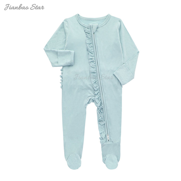 Klassisches Design, hochwertige Kleinkinder-Baby-Reißverschluss-Anzug-Overalls, Bambus-Baumwolle, lange Ärmel, einfarbig, Baby-Strampler
