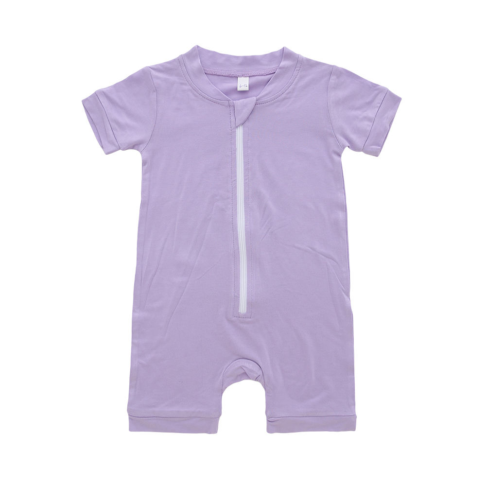 Großhandel aus Bambus-Baumwolle gestrickte Babykleidung mit individuellem Druck, einfarbig, Unisex-Schlafanzug, Frühlings- und Sommer-Babyspielanzug
