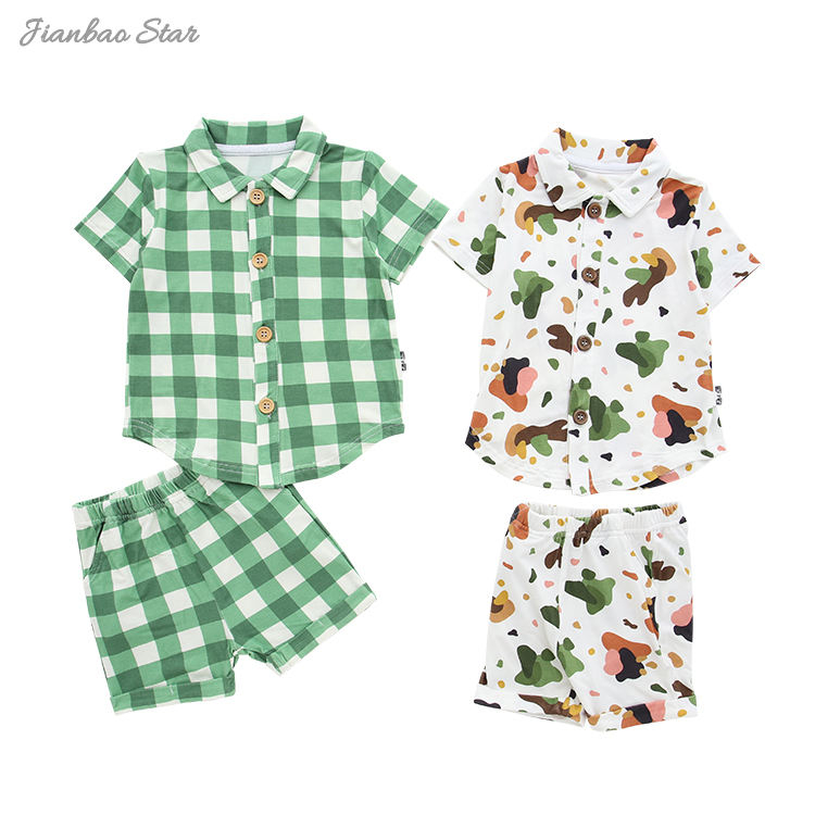 Neues Design, beliebte, hochwertige Strick-Sommer-Kurzarm-Knöpfe aus 100 % Baumwolle, Unisex-Babykleidungssets