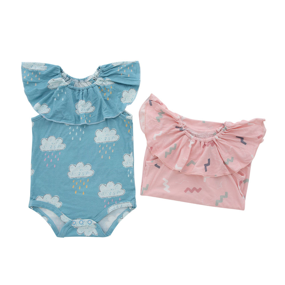 Schönes Design, Rüschenärmel, Baby-Strampler, Bambus-Baumwolle, gestricktes Material, bequeme Babykleidung, Unisex-Sommer-Babykleidung