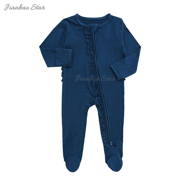 Klassisches Design, hochwertige Kleinkinder-Baby-Reißverschluss-Anzug-Overalls, Bambus-Baumwolle, lange Ärmel, einfarbig, Baby-Strampler