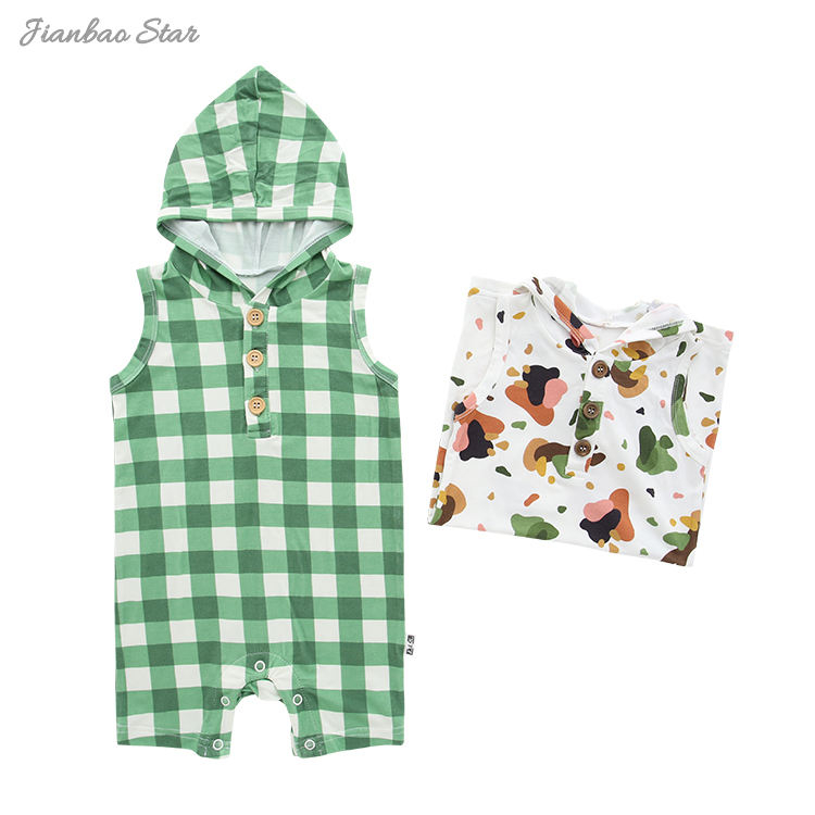 Bambus-Spandex-Strickpullover im neuen Stil, ärmellos, mit Kapuze, Tank-Baby-Strampler für Jungen und Mädchen, Sommer-Baby-Overall