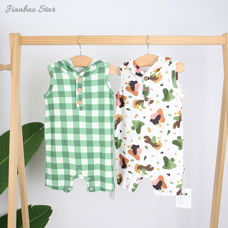 Bambus-Spandex-Strickpullover im neuen Stil, ärmellos, mit Kapuze, Tank-Baby-Strampler für Jungen und Mädchen, Sommer-Baby-Overall