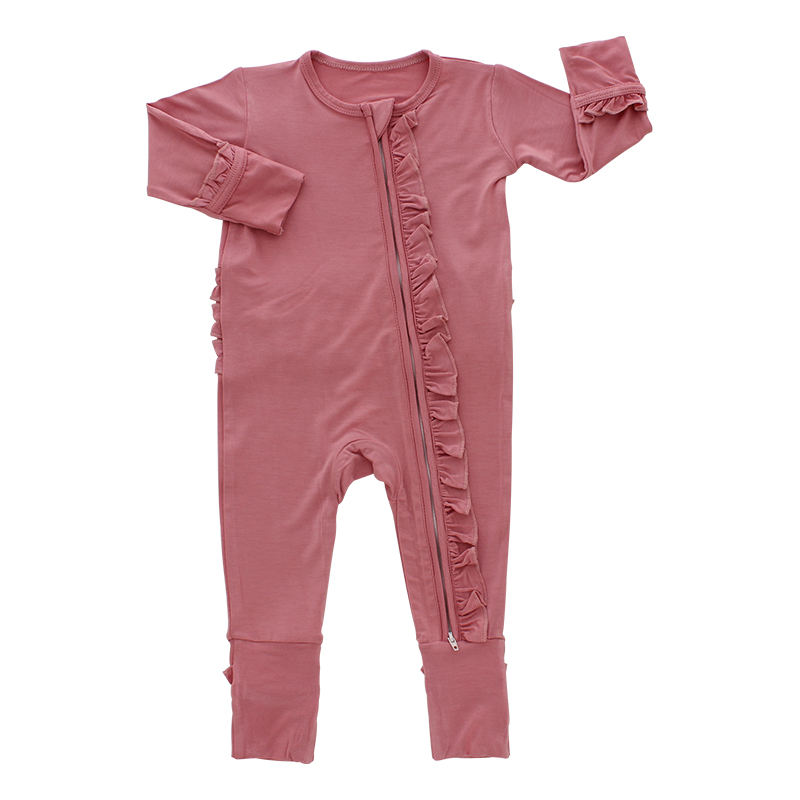 Klassisches Design, hochwertige Kleinkinder-Baby-Reißverschluss-Anzug-Overalls, Bambus-Baumwolle, lange Ärmel, einfarbig, Baby-Strampler